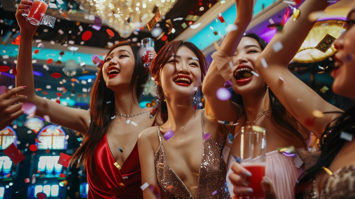 Collage các game phổ biến: máy đánh bạc nổ hũ với jackpot lớn, bàn baccarat casino trực tiếp, game bắn cá với đồ họa 3D