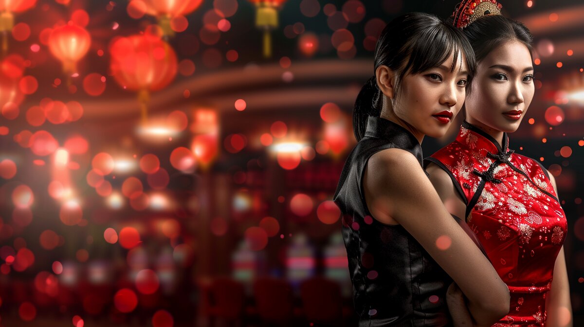 Live casino studio với dealer xinh đẹp, bàn baccarat sang trọng, camera chuyên nghiệp, ánh sáng casino